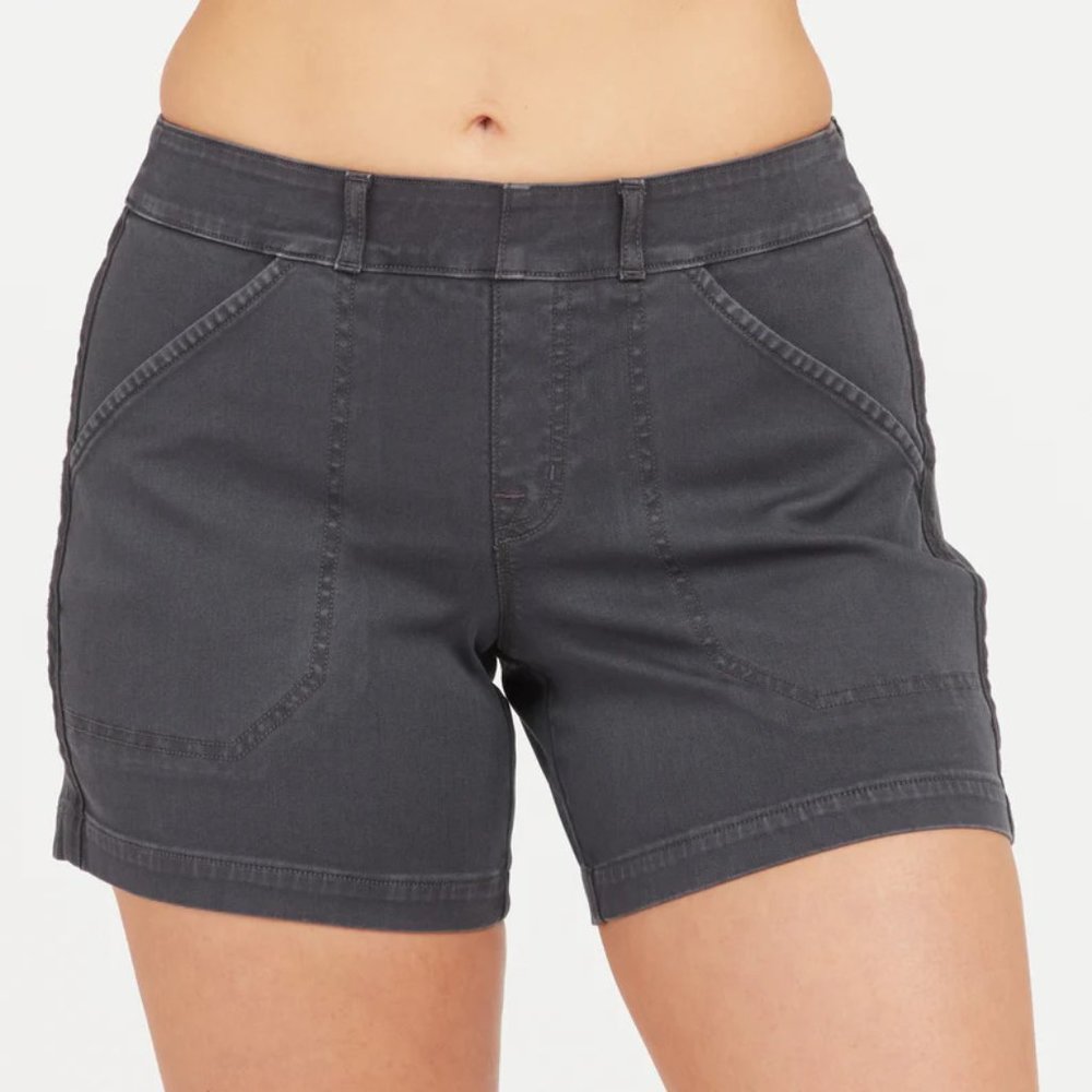 Spanx Stretch Twill Shorts, Washed Black, Size S